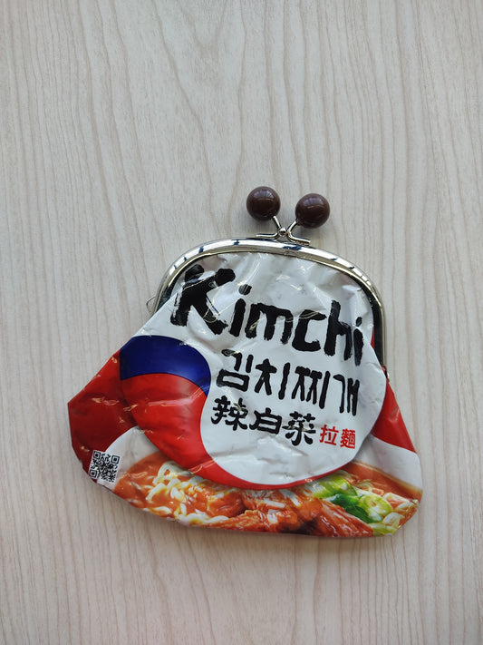 Upcycled Food Wrapper - Kiss Lock Pouch (Round Brown) Kimchi