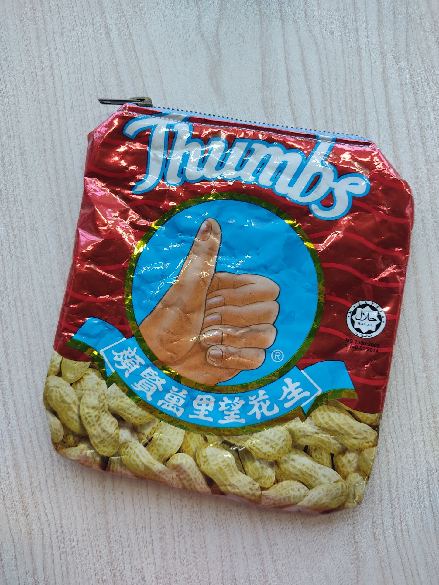 Upcycled Food Wrapper - Zip Pouch Red Thumbs