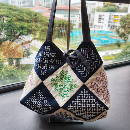 Sashiko Charm Square Jewel Shaped Bag