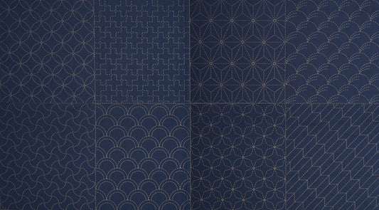 Olympus Sashiko Pre-Printed Fabric Panel (8 patterns/panel) - Indigo
