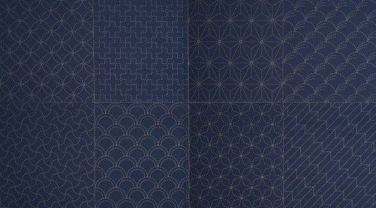 Olympus Sashiko Pre-Printed Fabric Panel (8 patterns/panel) - Indigo