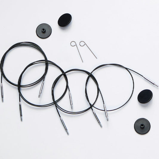 KnitPro Black Nylon Coated Stainless Steel Swivel Cable with Silver Connectors