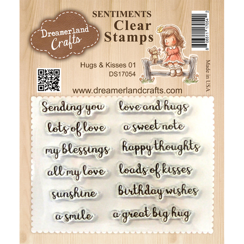 Dreamerland Crafts Clear Sentiment Stamps Set - Hugs & Kisses 01