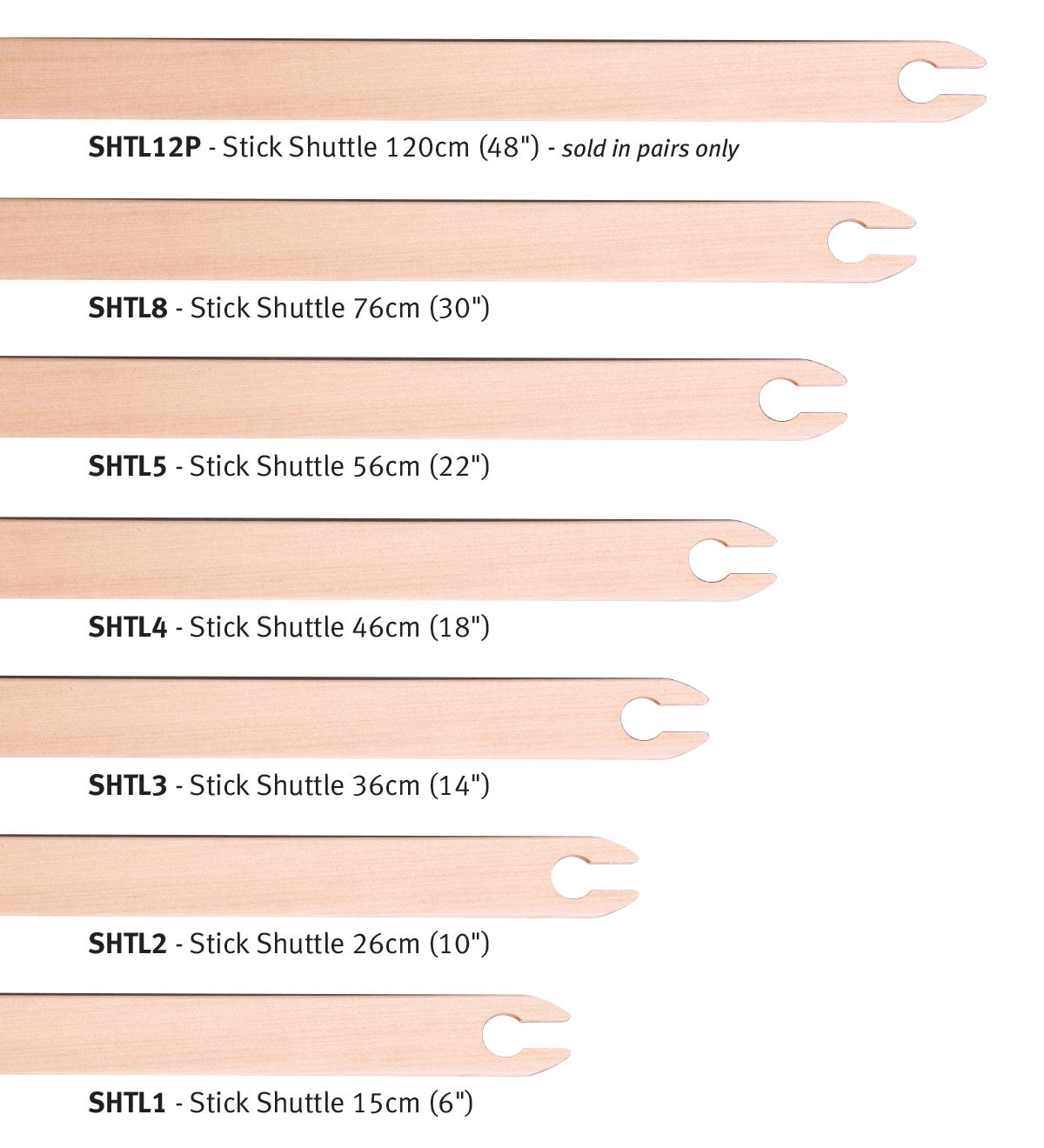 Lengths of Ashford Stick Shuttles