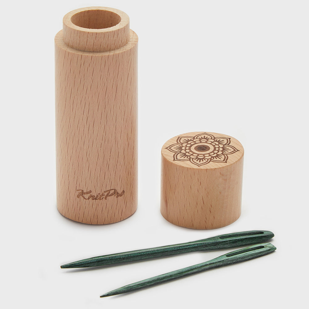 KnitPro The Mindful Collection Teal Wooden Darning Needles in Beech Wood Container